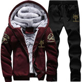 Causal Tracksuits Men Set hooded Thicken Fleece Hoodies + Sweatpant 2019 Winter Spring Sweatshirt Sportswear Male Letter Print - RELEVAZA