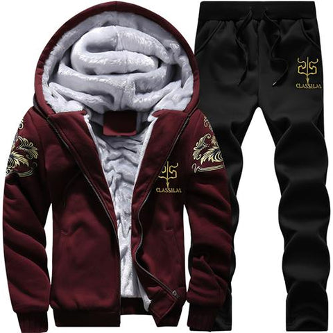 Causal Tracksuits Men Set hooded Thicken Fleece Hoodies + Sweatpant 2019 Winter Spring Sweatshirt Sportswear Male Letter Print - RELEVAZA