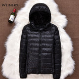 Winter Women Ultralight Thin Down Jacket White Duck Down Hooded Jackets Long Sleeve Warm Coat Parka Female Portable Outwear - RELEVAZA