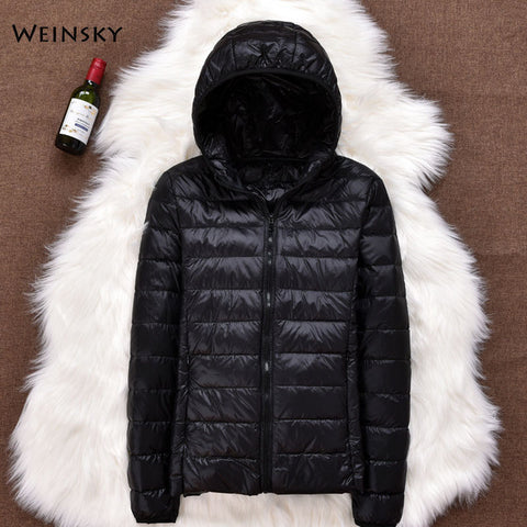 Winter Women Ultralight Thin Down Jacket White Duck Down Hooded Jackets Long Sleeve Warm Coat Parka Female Portable Outwear - RELEVAZA