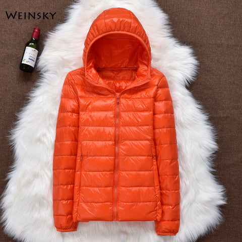 Winter Women Ultralight Thin Down Jacket White Duck Down Hooded Jackets Long Sleeve Warm Coat Parka Female Portable Outwear - RELEVAZA
