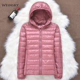 Winter Women Ultralight Thin Down Jacket White Duck Down Hooded Jackets Long Sleeve Warm Coat Parka Female Portable Outwear - RELEVAZA