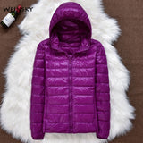 Winter Women Ultralight Thin Down Jacket White Duck Down Hooded Jackets Long Sleeve Warm Coat Parka Female Portable Outwear - RELEVAZA