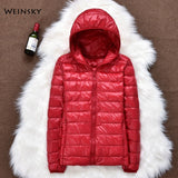 Winter Women Ultralight Thin Down Jacket White Duck Down Hooded Jackets Long Sleeve Warm Coat Parka Female Portable Outwear - RELEVAZA