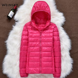 Winter Women Ultralight Thin Down Jacket White Duck Down Hooded Jackets Long Sleeve Warm Coat Parka Female Portable Outwear - RELEVAZA