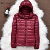 Winter Women Ultralight Thin Down Jacket White Duck Down Hooded Jackets Long Sleeve Warm Coat Parka Female Portable Outwear - RELEVAZA