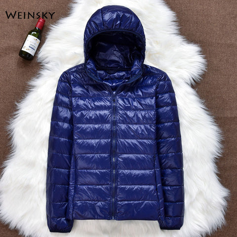 Winter Women Ultralight Thin Down Jacket White Duck Down Hooded Jackets Long Sleeve Warm Coat Parka Female Portable Outwear - RELEVAZA