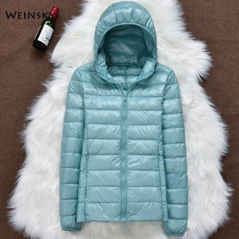 Winter Women Ultralight Thin Down Jacket White Duck Down Hooded Jackets Long Sleeve Warm Coat Parka Female Portable Outwear - RELEVAZA