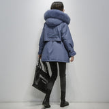 Fitaylor Large Natural Fox Fur Hooded Winter Jacket Women 90% White Duck Down Thick Parkas Warm Sash Tie Up Snow Coat - RELEVAZA