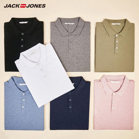 JackJones Men's Solid Color Cotton Turn-down Collar Polo Shirt Menswear 219106516 - RELEVAZA
