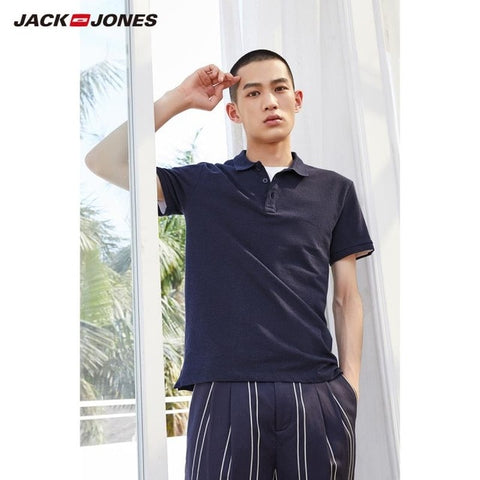 JackJones Men's Solid Color Cotton Turn-down Collar Polo Shirt Menswear 219106516 - RELEVAZA
