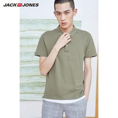 JackJones Men's Solid Color Cotton Turn-down Collar Polo Shirt Menswear 219106516 - RELEVAZA