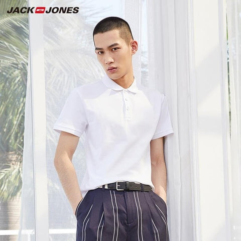 JackJones Men's Solid Color Cotton Turn-down Collar Polo Shirt Menswear 219106516 - RELEVAZA