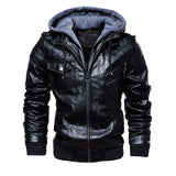 FGKKS Men Motorcycle Leather Jackets Winter Male Fashion Casual Hooded Faux Jacket Mens Warm PU Leather Jackets Coats - RELEVAZA