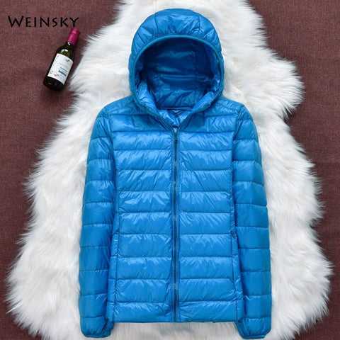 Winter Women Ultralight Thin Down Jacket White Duck Down Hooded Jackets Long Sleeve Warm Coat Parka Female Portable Outwear - RELEVAZA