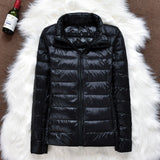 Winter Women Ultralight Thin Down Jacket White Duck Down Hooded Jackets Long Sleeve Warm Coat Parka Female Portable Outwear - RELEVAZA