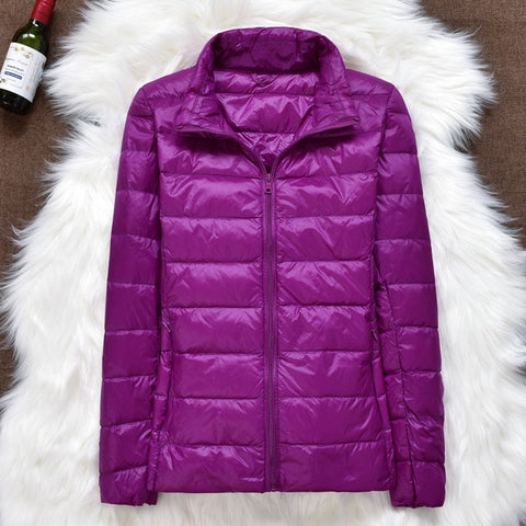 Winter Women Ultralight Thin Down Jacket White Duck Down Hooded Jackets Long Sleeve Warm Coat Parka Female Portable Outwear - RELEVAZA