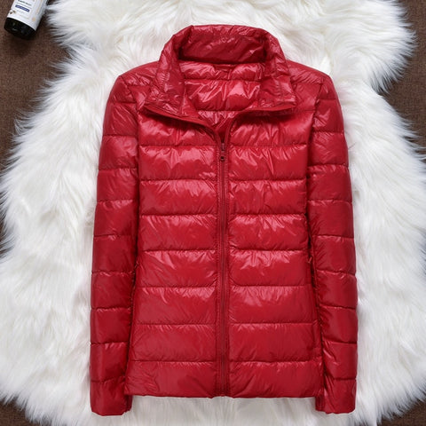 Winter Women Ultralight Thin Down Jacket White Duck Down Hooded Jackets Long Sleeve Warm Coat Parka Female Portable Outwear - RELEVAZA