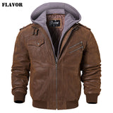 Men's Real Leather Jacket Men Motorcycle Removable Hood winter coat Men Warm Genuine Leather Jackets - RELEVAZA