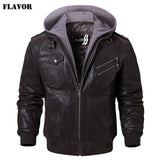 Men's Real Leather Jacket Men Motorcycle Removable Hood winter coat Men Warm Genuine Leather Jackets - RELEVAZA