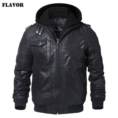 Men's Real Leather Jacket Men Motorcycle Removable Hood winter coat Men Warm Genuine Leather Jackets - RELEVAZA
