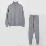 Wixra Women's Sweater Suits and Sets Turtleneck Long Sleeve Knitted Sweaters+Pockets Long Trousers 2PCS Sets Winter Costume - RELEVAZA