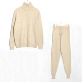 Wixra Women's Sweater Suits and Sets Turtleneck Long Sleeve Knitted Sweaters+Pockets Long Trousers 2PCS Sets Winter Costume - RELEVAZA