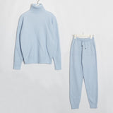 Wixra Autumn Winter Casual Knitted Women's Sets Turtleneck Long Sleeve Sweaters Lace-up Pants Solid Sets For Ladies - RELEVAZA