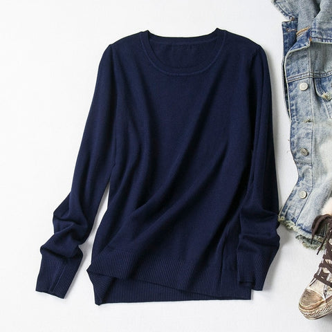 Casual Round Neck Cashmere Sweater Woman Pullovers White Pink Knitting Sweater Female Jumpers 2019 Winter Clothes - RELEVAZA