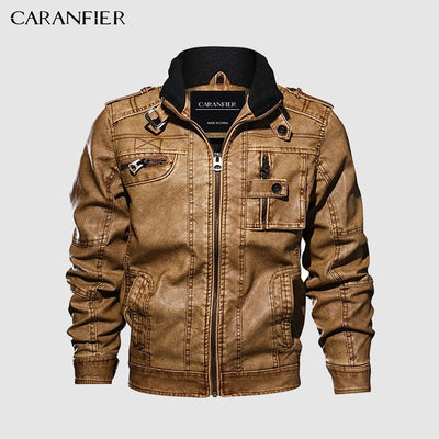 CARANFIER Mens Leather Jackets Motorcycle Stand Collar Zipper Pockets Male US Size PU Coats Biker Faux Leather Fashion Outerwear - RELEVAZA