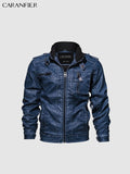 CARANFIER Mens Leather Jackets Motorcycle Stand Collar Zipper Pockets Male US Size PU Coats Biker Faux Leather Fashion Outerwear - RELEVAZA