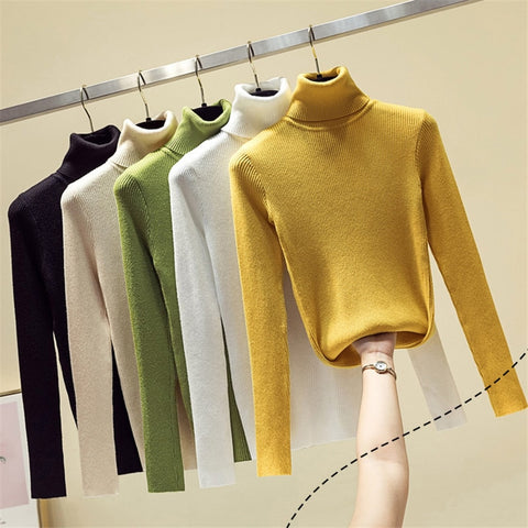 Knit Sweater Women Turtleneck Casual Pure Cashmere Pullover Autumn Winter Solid Long Sleeve Slim-jumper Soft Tops Pull Femme - RELEVAZA