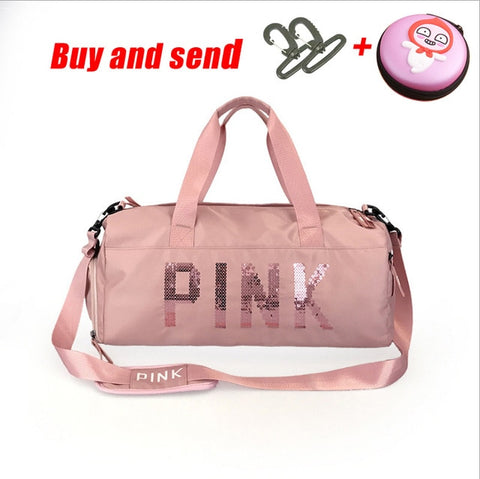 The latest design sequins PINK letter fitness bag dry and wet separation sports bag shoulder Messenger bag couple handbag travel - RELEVAZA