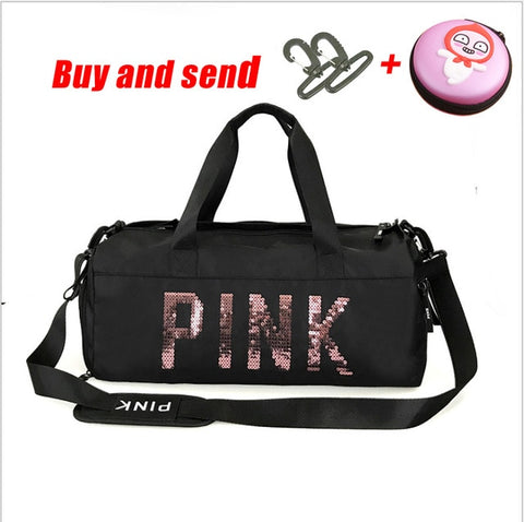 The latest design sequins PINK letter fitness bag dry and wet separation sports bag shoulder Messenger bag couple handbag travel - RELEVAZA
