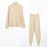 Wixra Knitted Women Sweater Sets Turtleneck Long Sleeve Sweaters Tops+Pockets Long Pants Solid 2 Pieces Suits Winter Costume - RELEVAZA