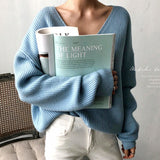 Womens Sweaters 2019 Autumn Winter Casual V Neck Women Pullover Sweater Solid Long Sleeve Fashion Loose Knitted Cashmere Top - RELEVAZA