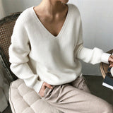 Womens Sweaters 2019 Autumn Winter Casual V Neck Women Pullover Sweater Solid Long Sleeve Fashion Loose Knitted Cashmere Top - RELEVAZA