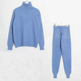 Wixra Women's Sweater Suits and Sets Turtleneck Long Sleeve Knitted Sweaters+Pockets Long Trousers 2PCS Sets Winter Costume - RELEVAZA