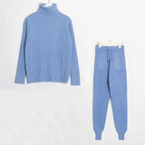 Wixra Knitted Women Sweater Sets Turtleneck Long Sleeve Sweaters Tops+Pockets Long Pants Solid 2 Pieces Suits Winter Costume - RELEVAZA