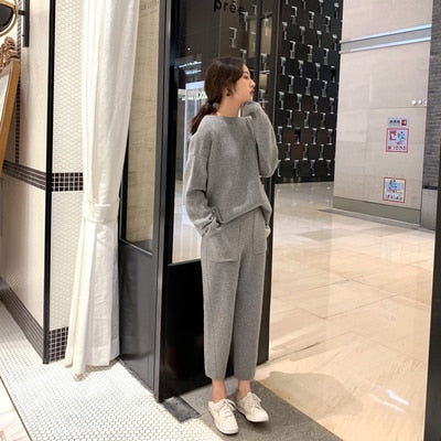 Women Sweater Two Piece knitted Sets Slim Tracksuit 2019 Spring Autumn Fashion Sweatshirts Sporting Suit Female - RELEVAZA