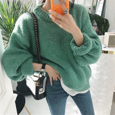 Sweater Women 2019 Autumn Winter Fashion Solid O Neck Pullover Sweaters Korean Style Knitted Long Sleeve Jumpers Casual Tops - RELEVAZA