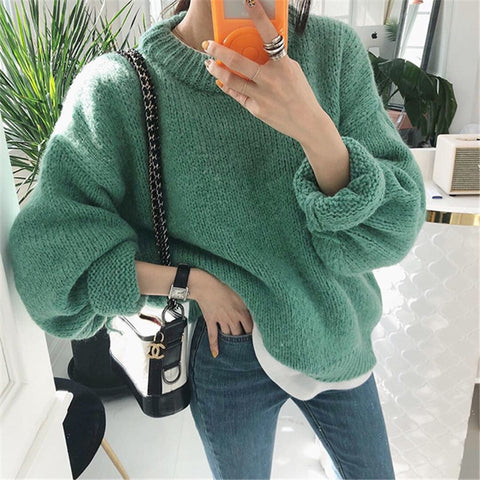 Sweater Women 2019 Autumn Winter Fashion Solid O Neck Pullover Sweaters Korean Style Knitted Long Sleeve Jumpers Casual Tops - RELEVAZA