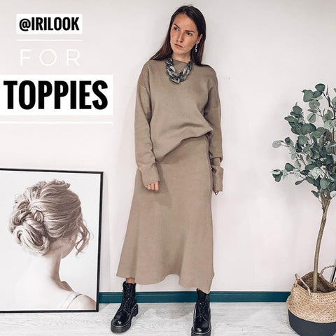Knitted Two Piece Set Women Long Sleeve Jumpers Round Neck High Waist A Line Skirts Office Ladies Set 2019 Winter Women Clothes - RELEVAZA