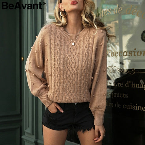 BeAvant Knitted winter sweater women pullover Lantern sleeve ladies sweaters female Minimalist pull femme sweet white jumper - RELEVAZA