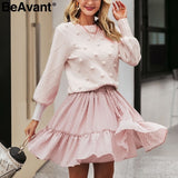 BeAvant Knitted winter sweater women pullover Lantern sleeve ladies sweaters female Minimalist pull femme sweet white jumper - RELEVAZA