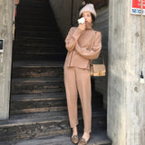 Casual Sweater Pants Knitted 2 Pieces Set Turtleneck Pullovers & Elastic Waist Pants Women Sweater Sets 2019 Autumn Knitted Set - RELEVAZA
