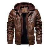 winter men's leather jacket motorcycle hooded jacket men's warm Leisure PU leather coats M-4XL - RELEVAZA