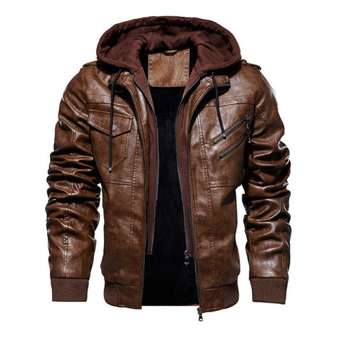 winter men's leather jacket motorcycle hooded jacket men's warm Leisure PU leather coats M-4XL - RELEVAZA