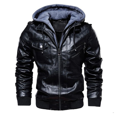 winter men's leather jacket motorcycle hooded jacket men's warm Leisure PU leather coats M-4XL - RELEVAZA