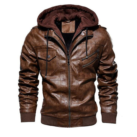 winter men's leather jacket motorcycle hooded jacket men's warm Leisure PU leather coats M-4XL - RELEVAZA